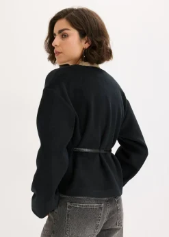Americana oversized con cinturón en efecto lana, sin forro