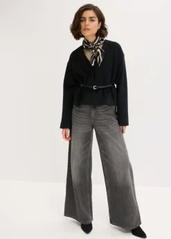 Americana oversized con cinturón en efecto lana, sin forro
