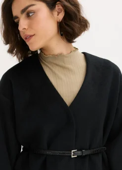 Americana oversized con cinturón en efecto lana, sin forro