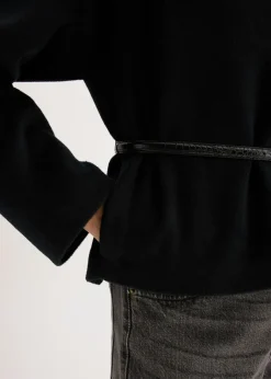Americana oversized con cinturón en efecto lana, sin forro