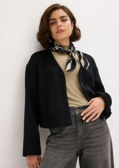 Americana oversized con cinturón en efecto lana, sin forro