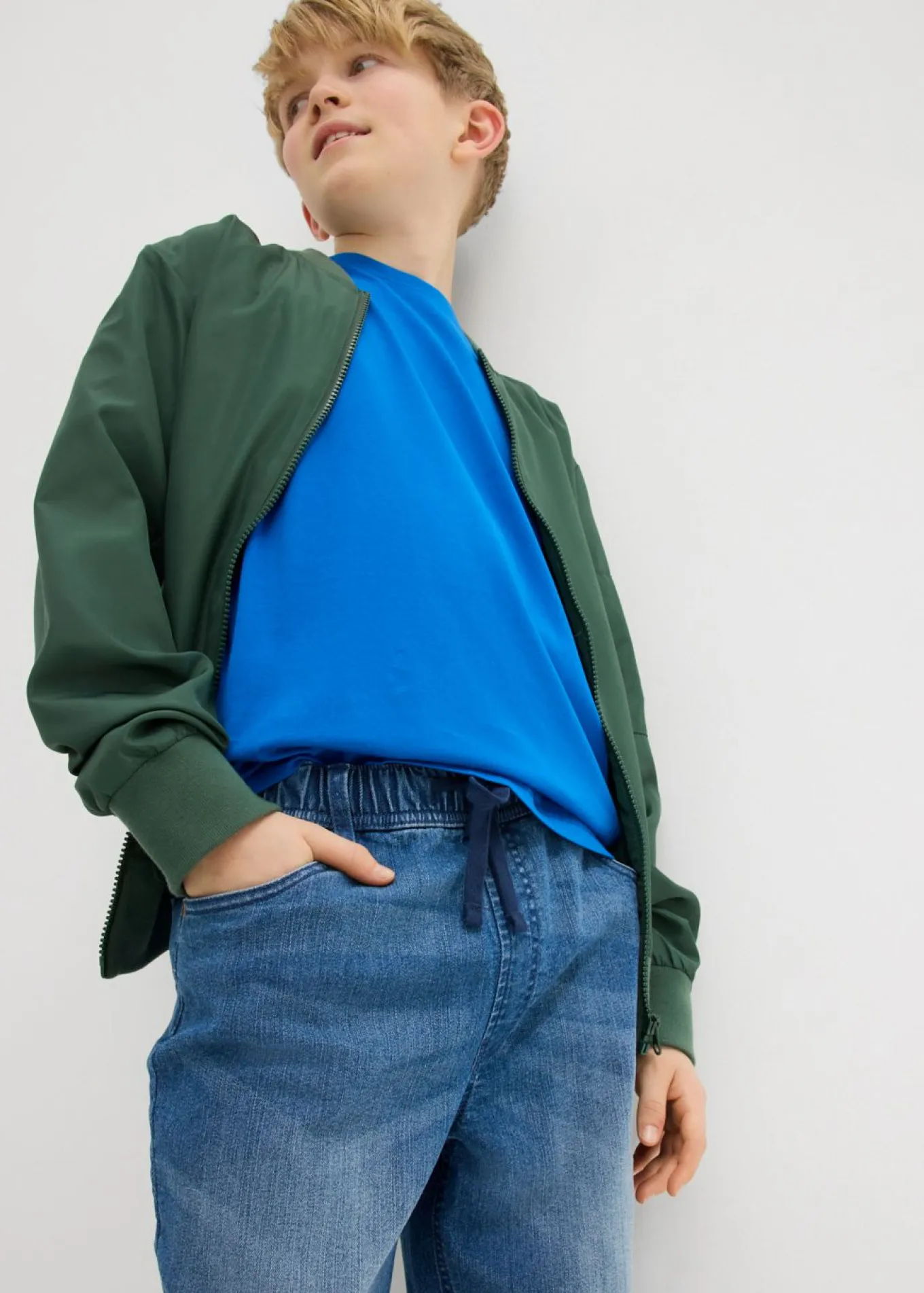 Bermudas vaqueras largas sin cierre para niños, slim fit