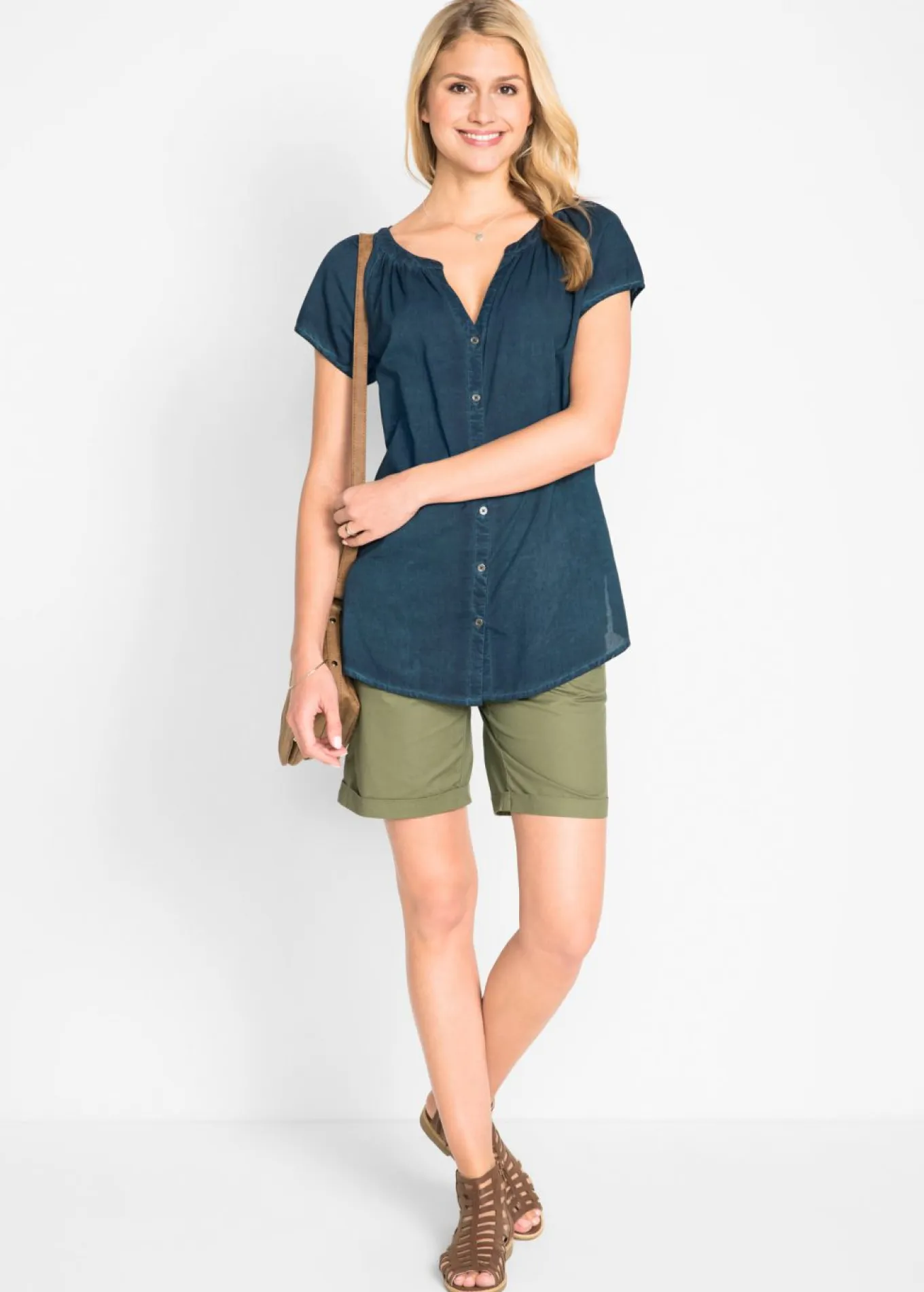 Blusa cold-dye de manga corta en algodón sostenible