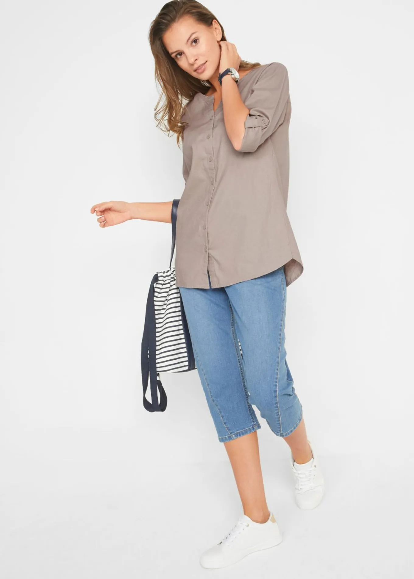 Blusa con lino y mangas 3/4