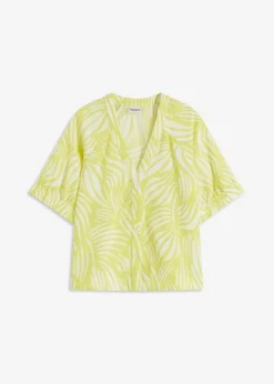 Blusa de manga corta con aspecto de lino