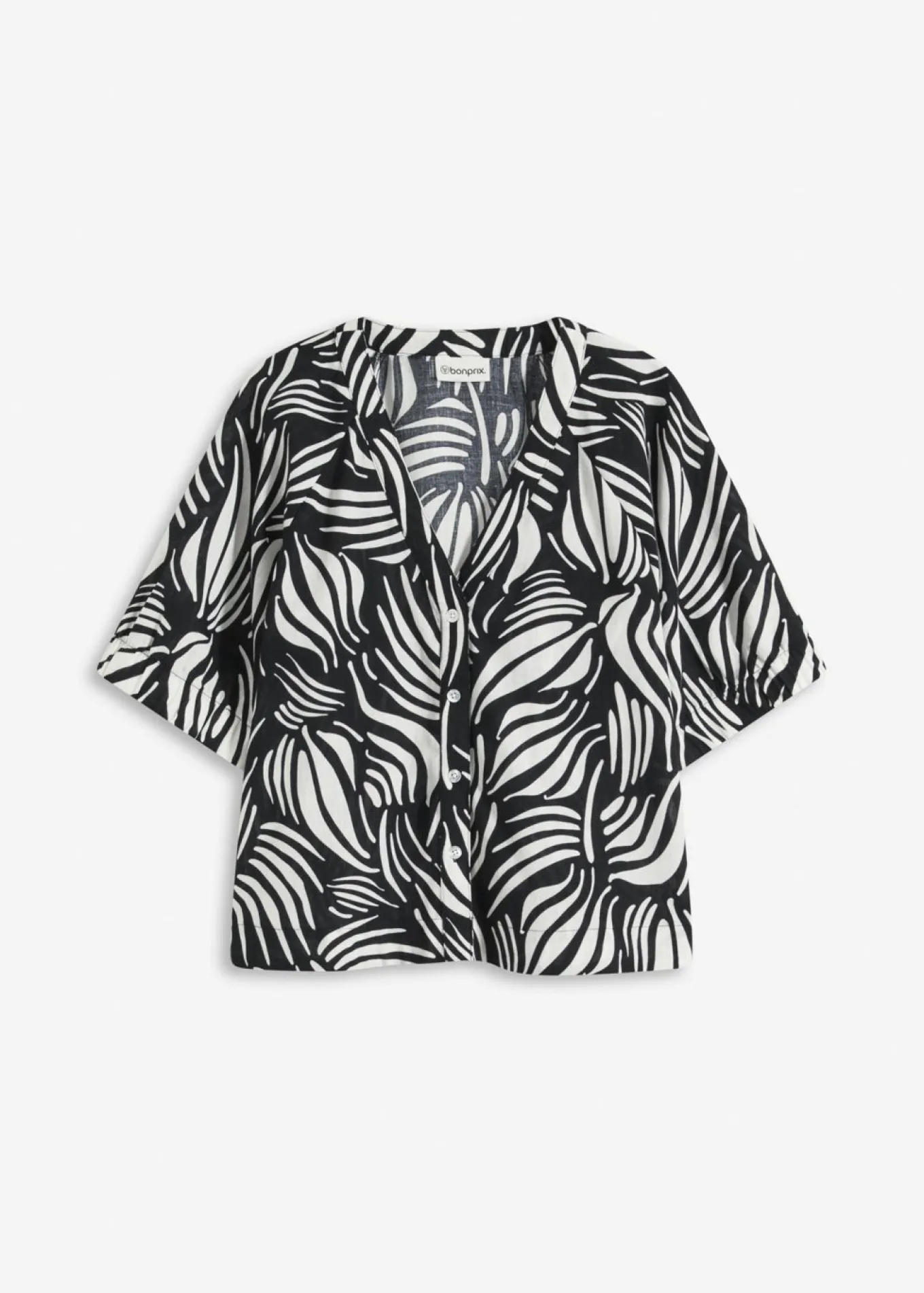 Blusa de manga corta con aspecto de lino
