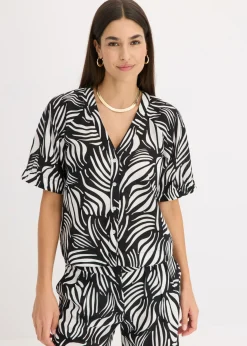 Blusa de manga corta con aspecto de lino