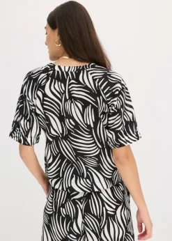 Blusa de manga corta con aspecto de lino