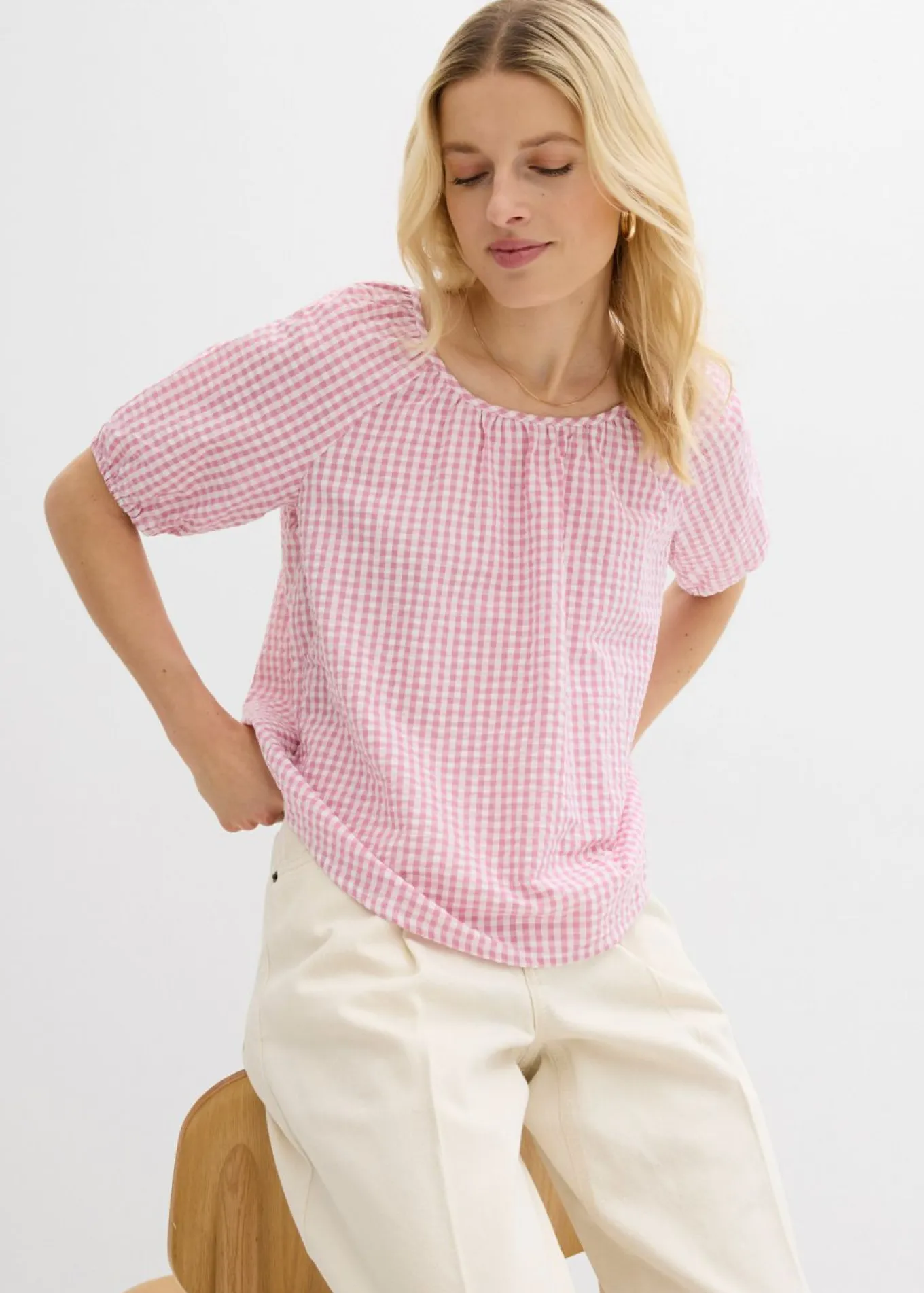 Blusa de manga corta de algodón puro