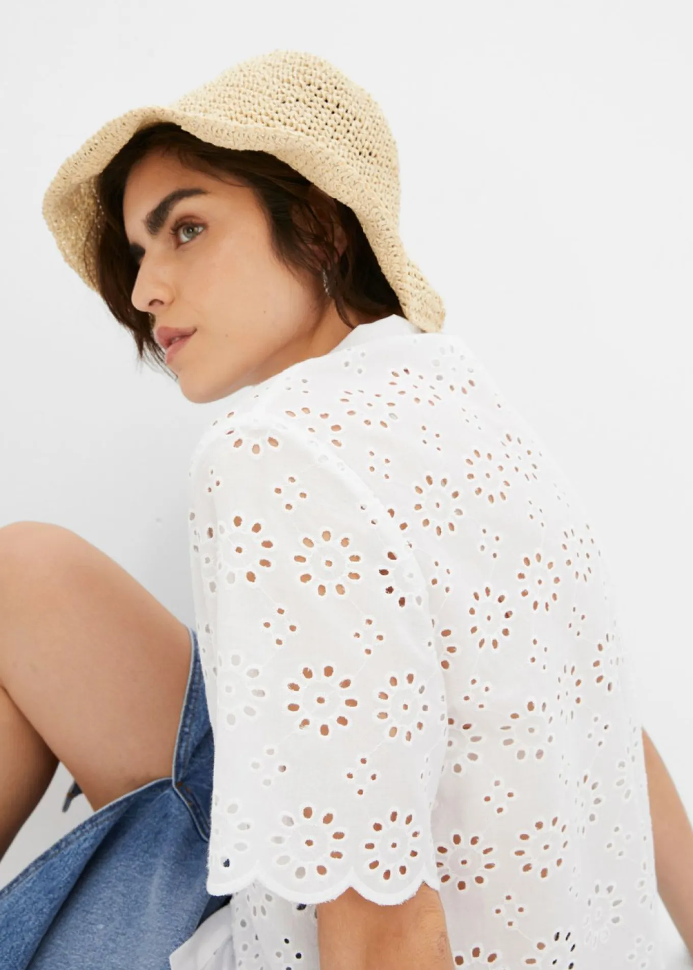 Blusa de manga corta de algodón puro