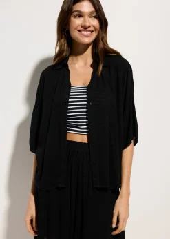 Blusa de playa corta de viscosa fluida