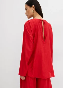 Blusa holgada tipo túnica de mezcla de viscosa arrugada con estructura