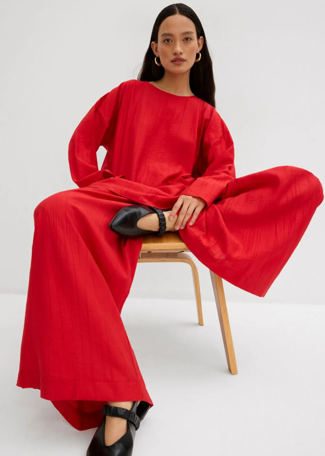 Blusa holgada tipo túnica de mezcla de viscosa arrugada con estructura