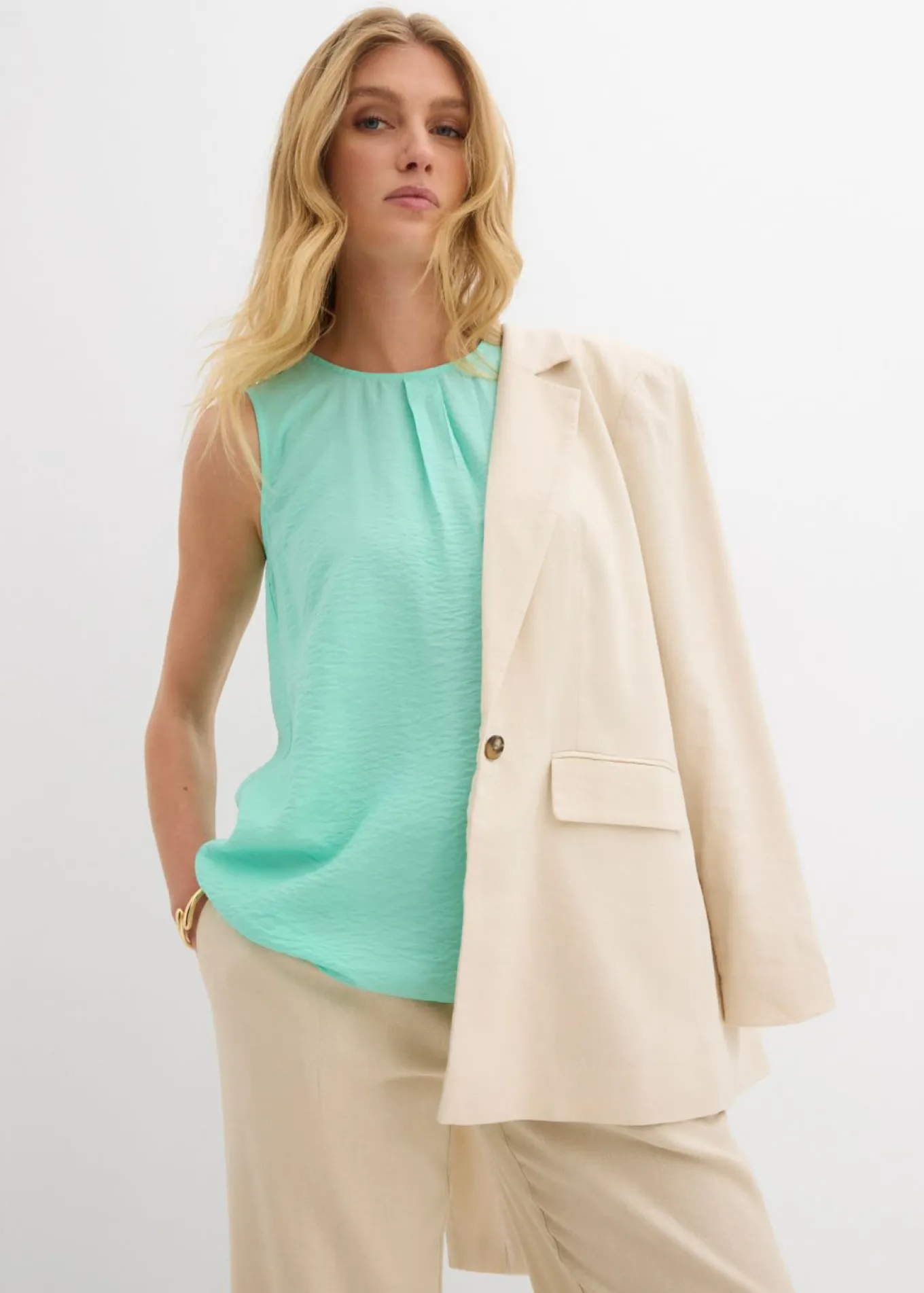 Blusa sin mangas de mezcla de viscosa fluida