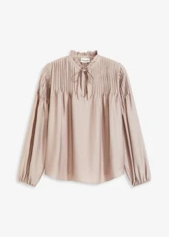 Blusa tipo túnica de satén brillante con ribetes