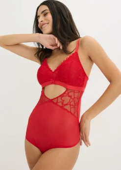 Body de tanga con encaje de corazones
