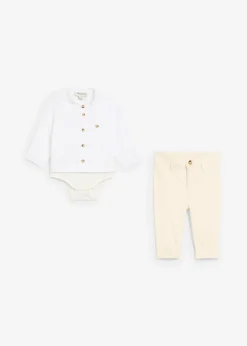 Body tipo camisa y pantalón tipo chino de algodón puro (conjunto de 2 piezas)