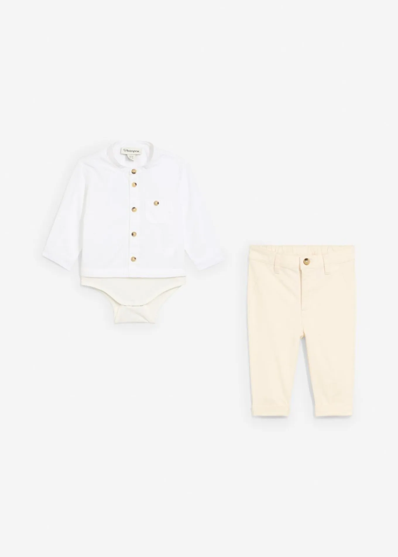 Body tipo camisa y pantalón tipo chino de algodón puro (conjunto de 2 piezas)