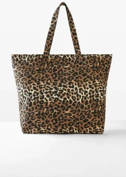Bolso tipo shopper de lona con estampado de leopardo