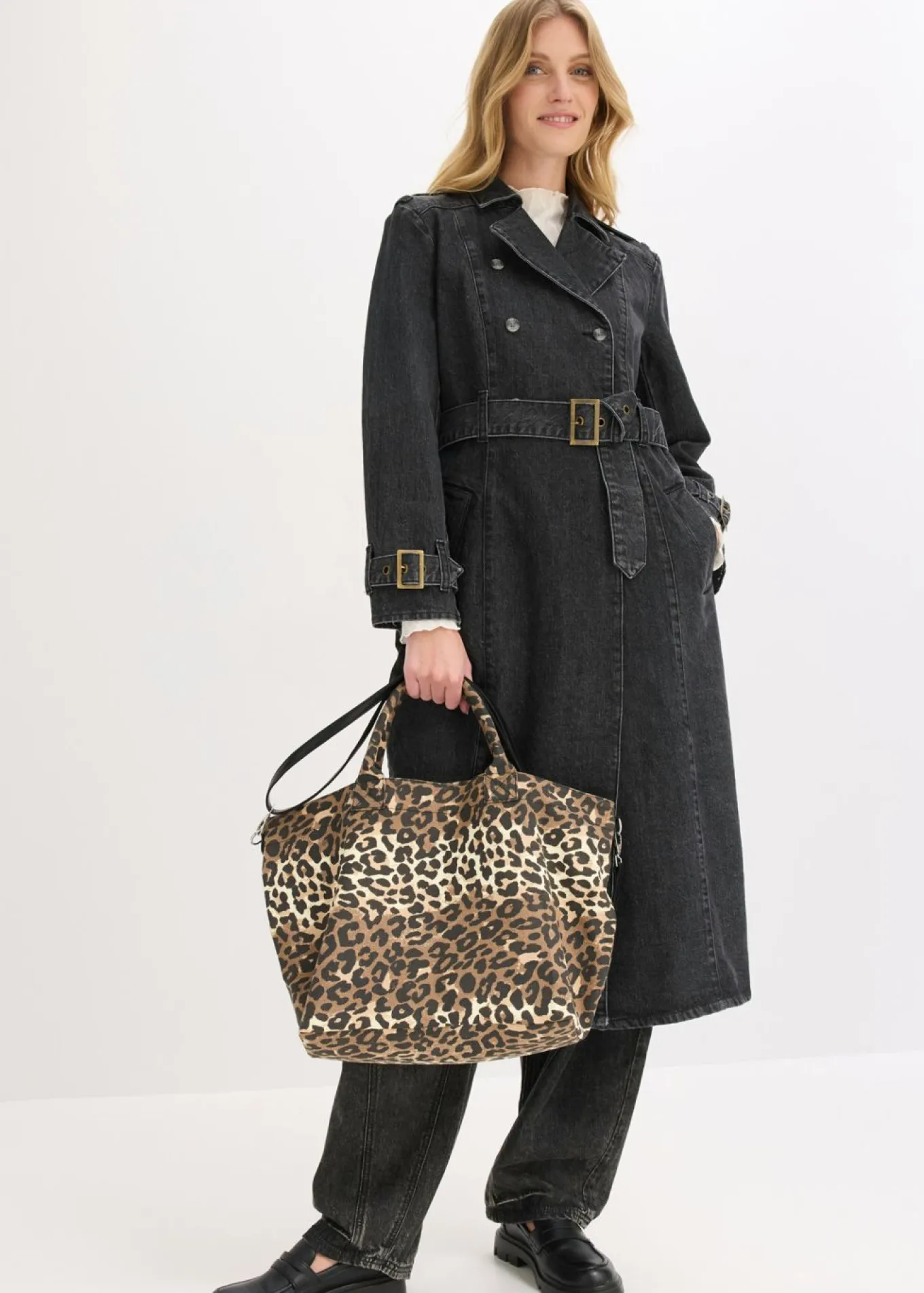 Bolso tipo shopper de lona con estampado de leopardo