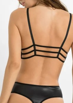 Bustier y tanga con abertura y efecto mojado (2 piezas)