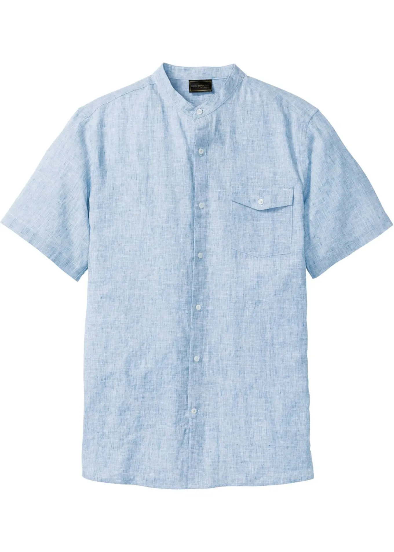 Camisa de lino de manga corta con cuello alto