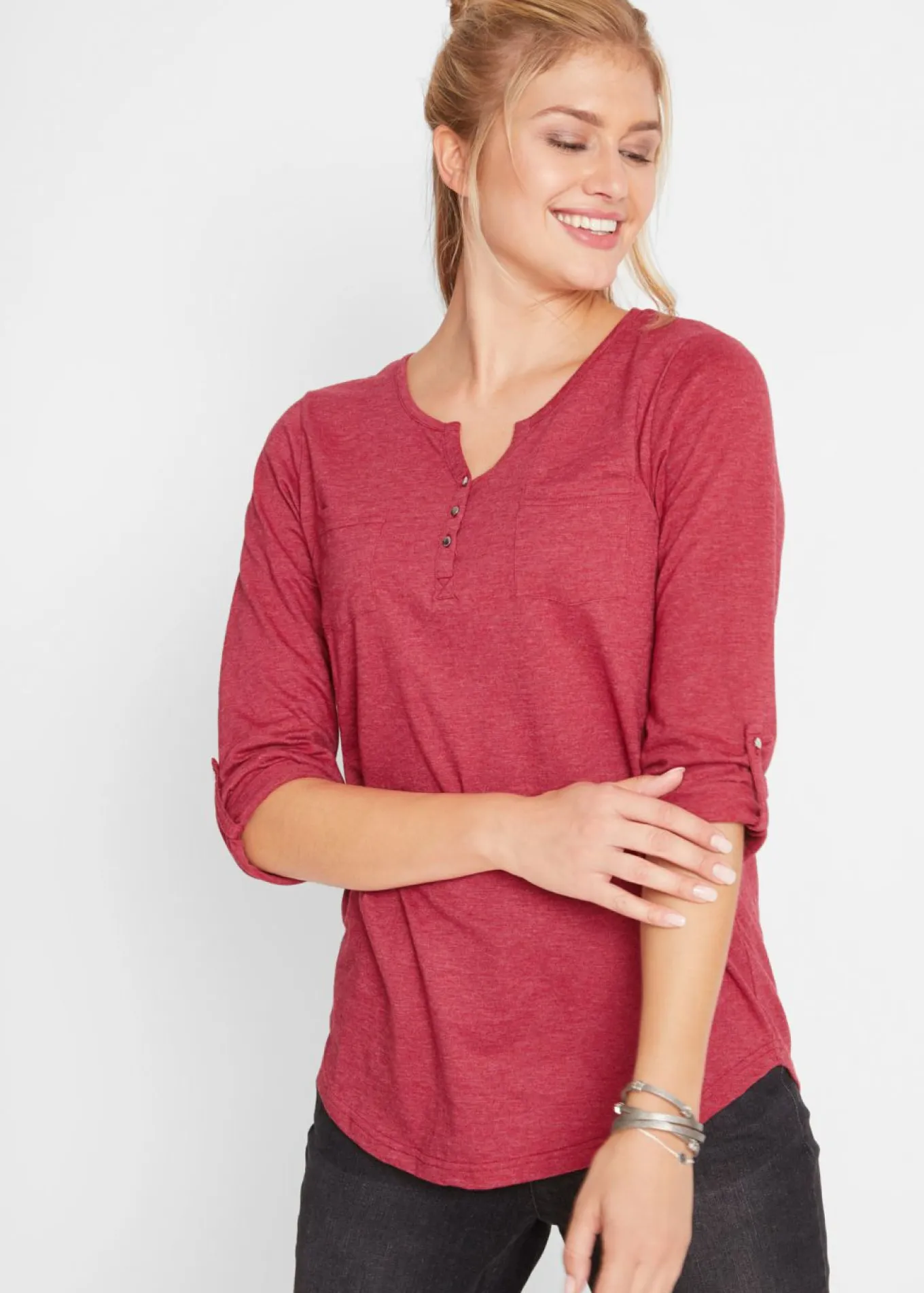 Camisa henley de algodón con botones