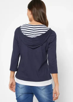 Camiseta con capucha de algodón puro con mangas 3/4