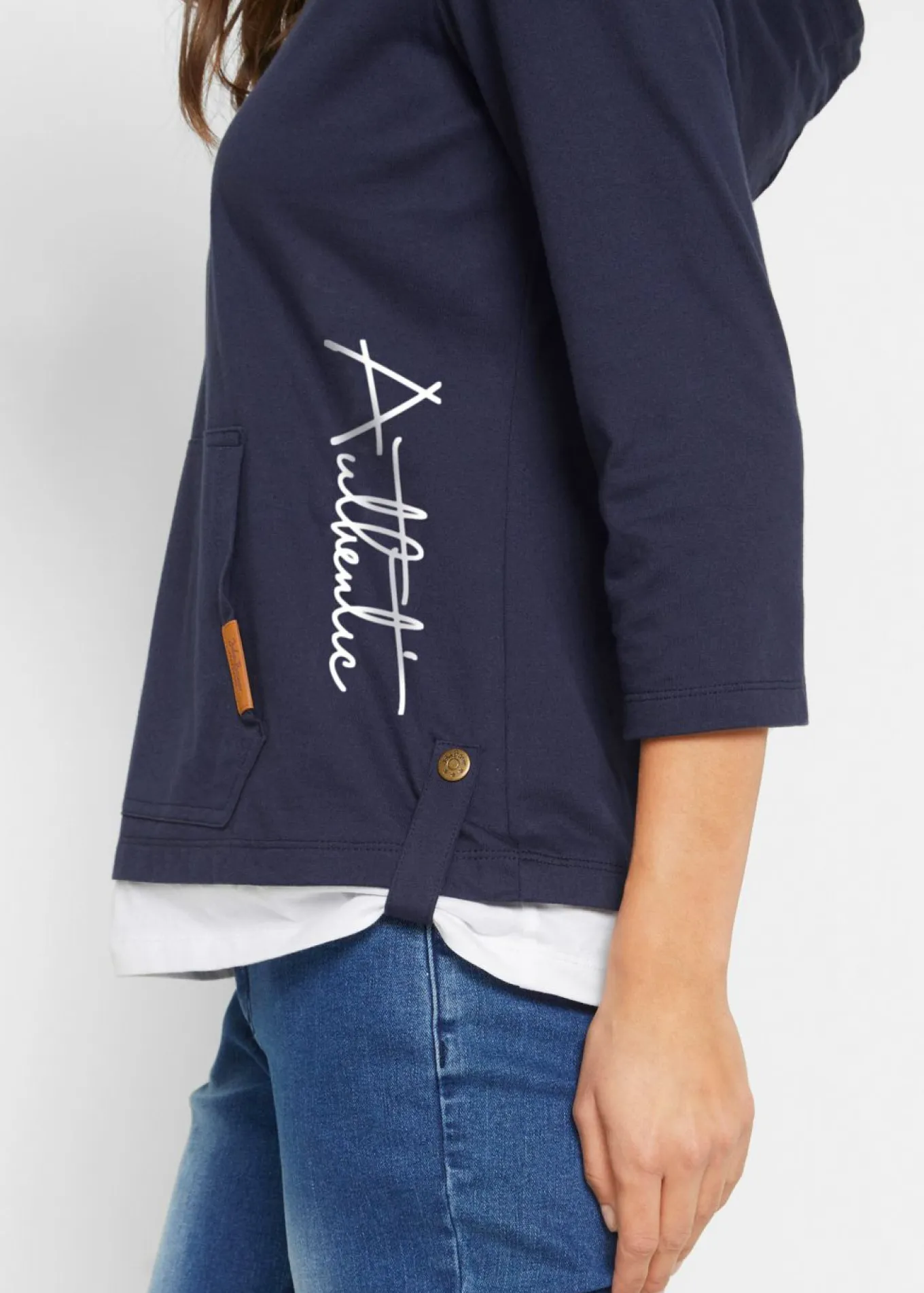 Camiseta con capucha de algodón puro con mangas 3/4