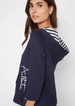 Camiseta con capucha de algodón puro con mangas 3/4