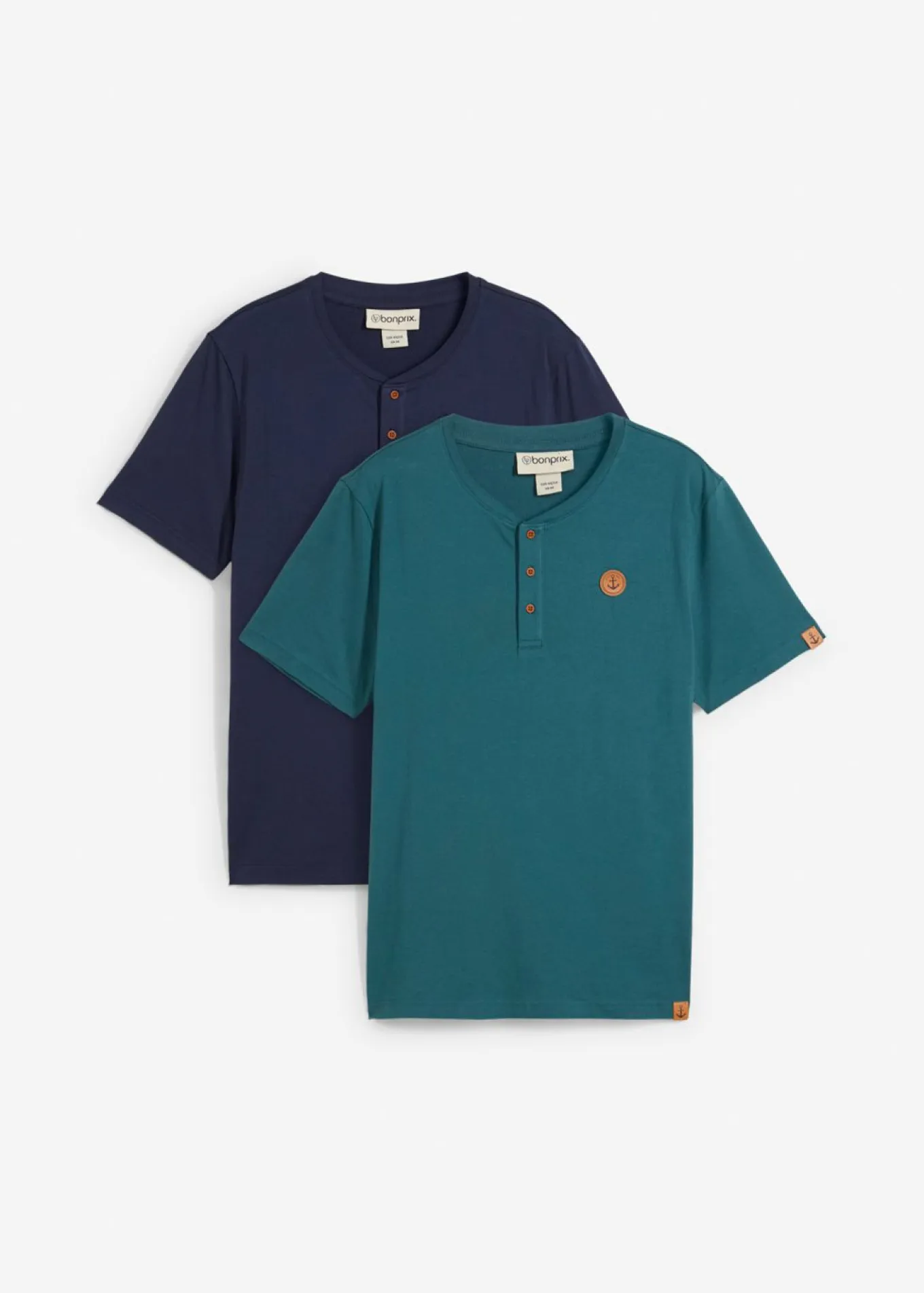 Camiseta con cuello henley (2 unidades) de algodón orgánico puro