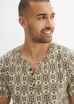 Camiseta con cuello henley de algodón puro