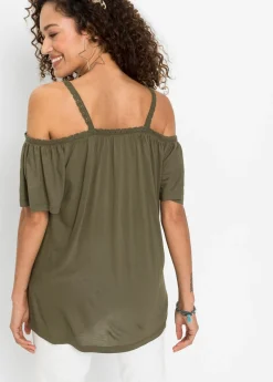 Camiseta con hombros al descubierto de viscosa suave
