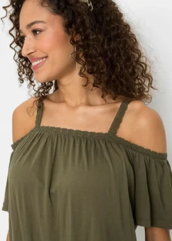 Camiseta con hombros al descubierto de viscosa suave