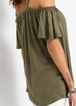 Camiseta con hombros al descubierto de viscosa suave