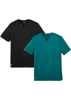 Camiseta de algodón orgánico puro con cuello henley (2 unidades)