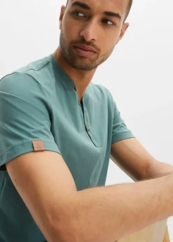 Camiseta de algodón orgánico puro con cuello henley (2 unidades)