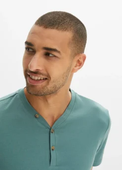 Camiseta de algodón orgánico puro con cuello henley (2 unidades)