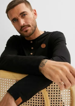Camiseta de algodón orgánico puro con manga larga y cuello henley (2 unidades)