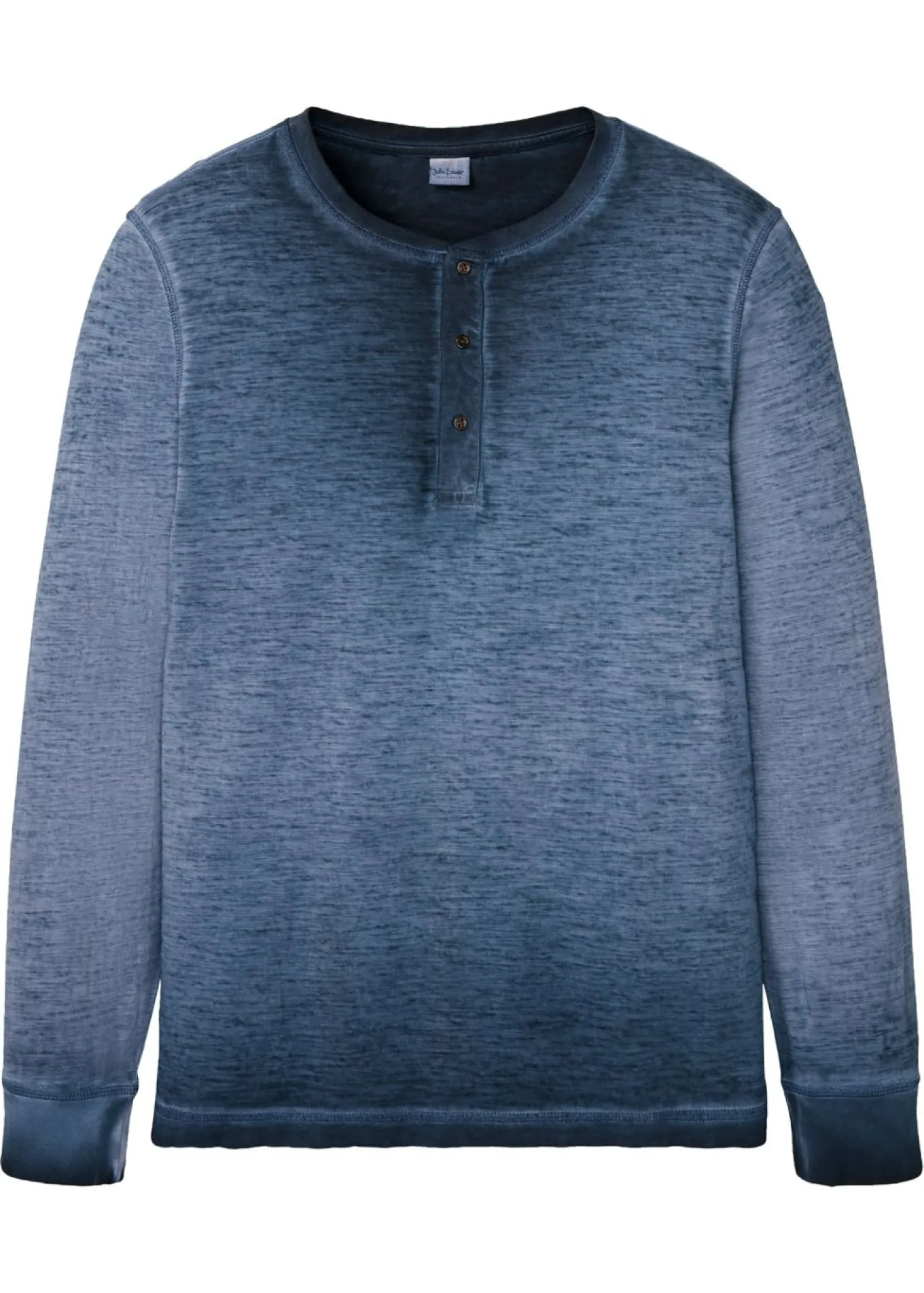 Camiseta de algodón orgánico con manga larga, cuello henley y aspecto desgastado
