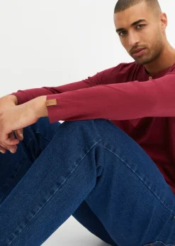 Camiseta de algodón orgánico puro con manga larga y cuello henley (2 unidades)