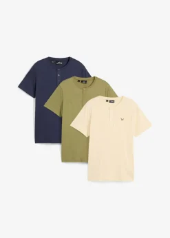 Camiseta de algodón orgánico puro con cuello henley (3 unidades)