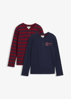 Camiseta de algodón orgánico puro con cuello henley (2 unidades)