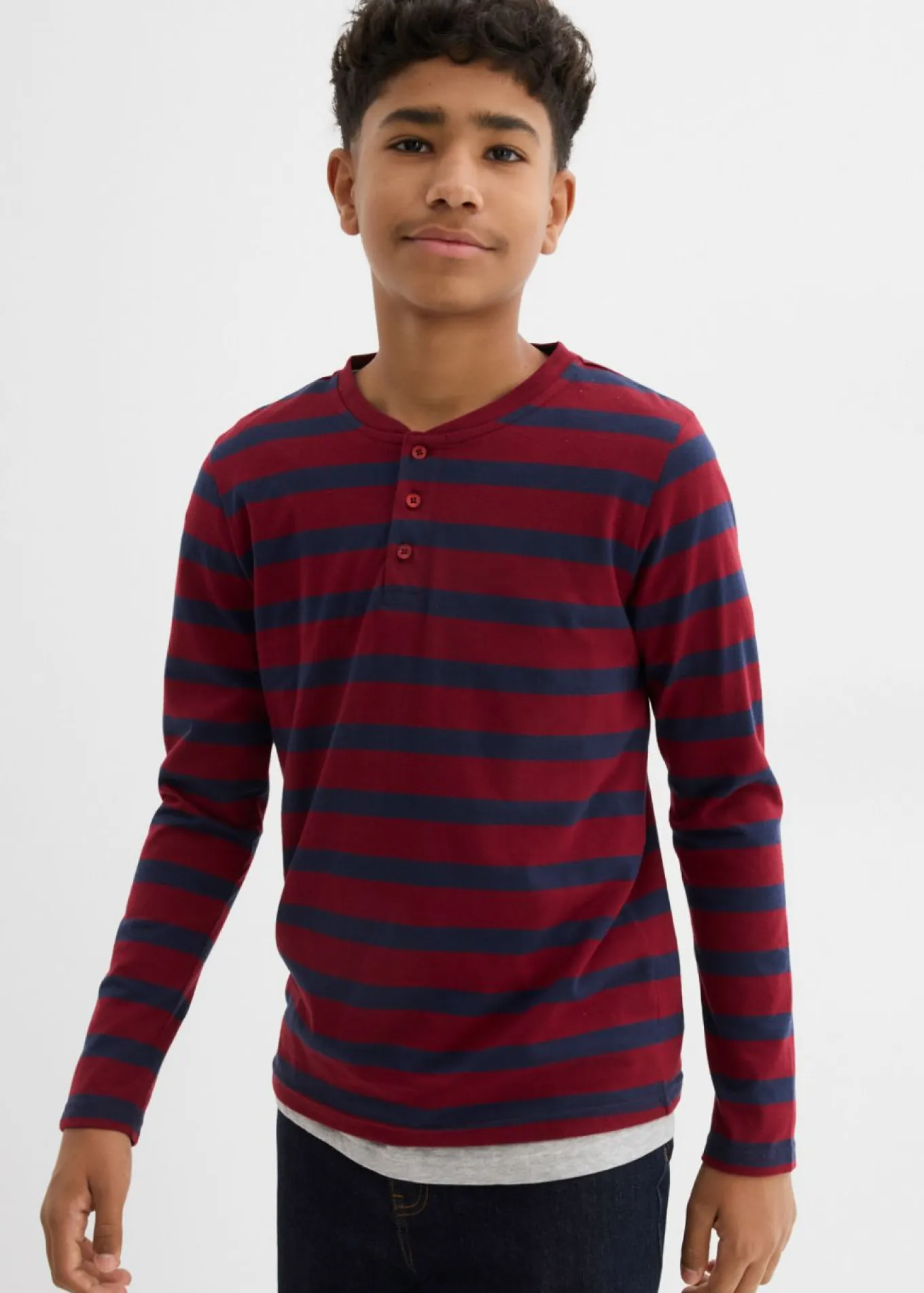Camiseta de algodón orgánico puro con cuello henley (2 unidades)