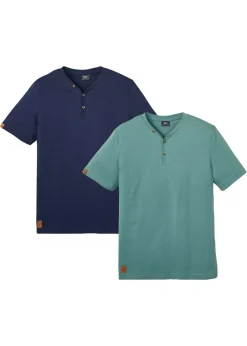 Camiseta de algodón orgánico puro con cuello henley (2 unidades)