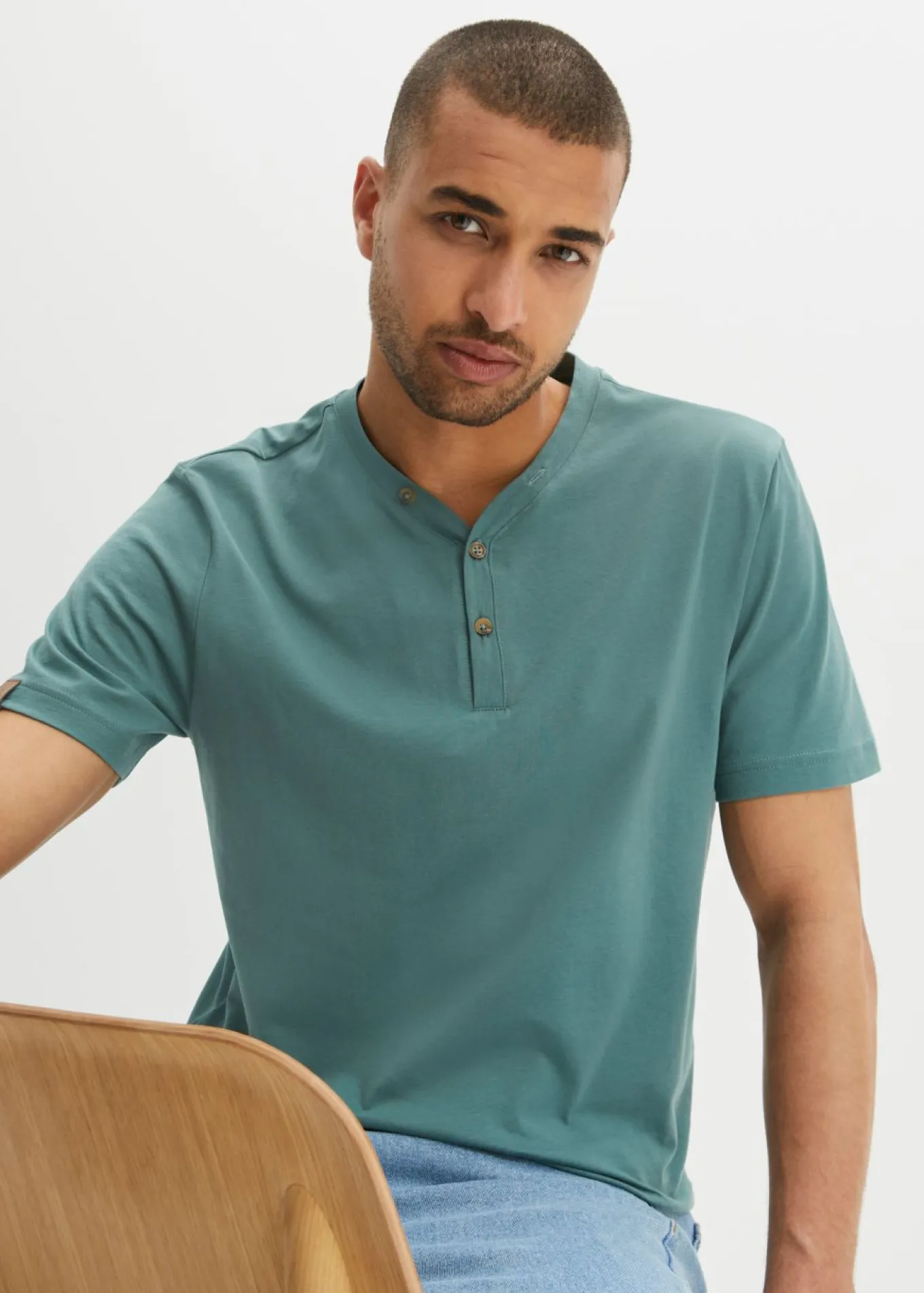 Camiseta de algodón orgánico puro con cuello henley (2 unidades)