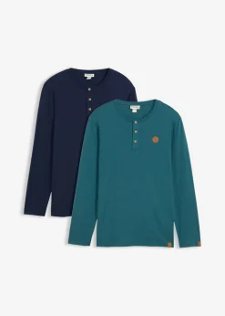 Camiseta de algodón orgánico puro con manga larga y cuello henley (2 unidades)