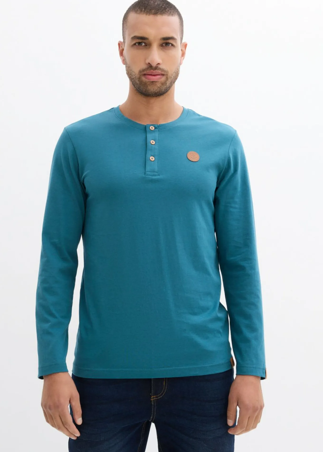 Camiseta de algodón orgánico puro con manga larga y cuello henley (2 unidades)