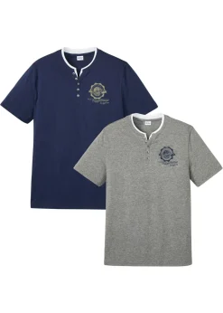 Camiseta de algodón orgánico puro con cuello henley y manga corta (2 unidades)