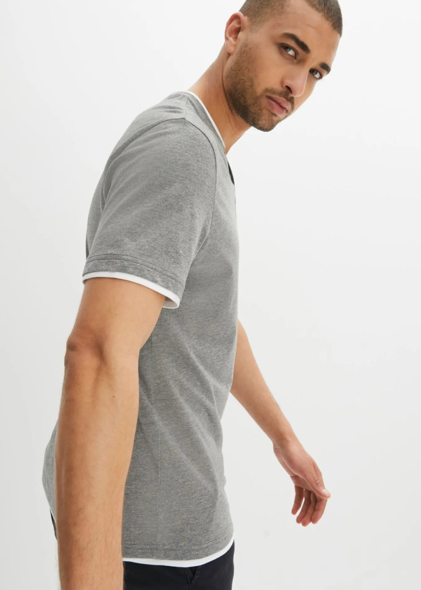 Camiseta de algodón orgánico puro con cuello henley y manga corta (2 unidades)